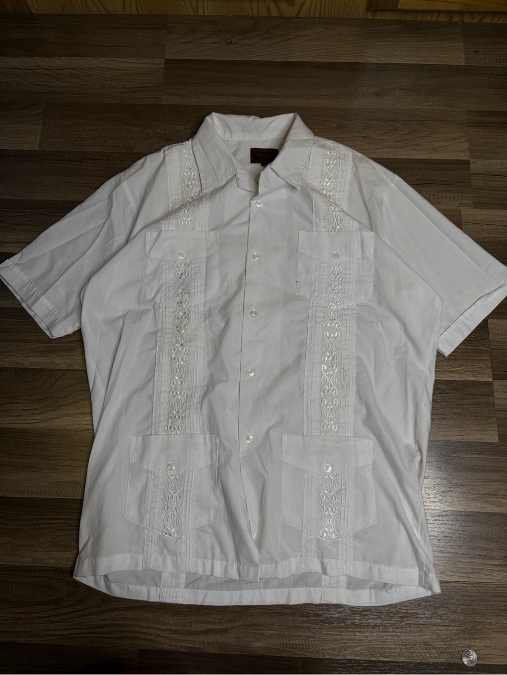 Maximos White Short-Sleeve Embroidered Button-Down Shirt